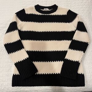 Sandro Black/White Striped Knit Sweater Size Large